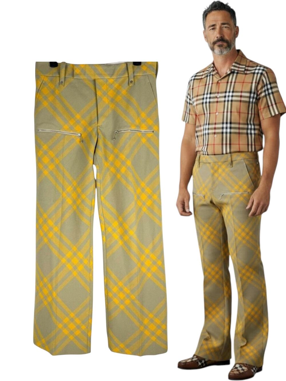 New Burberry Virgin Wool Wide Leg Hunter Ip Check Pants Size 52